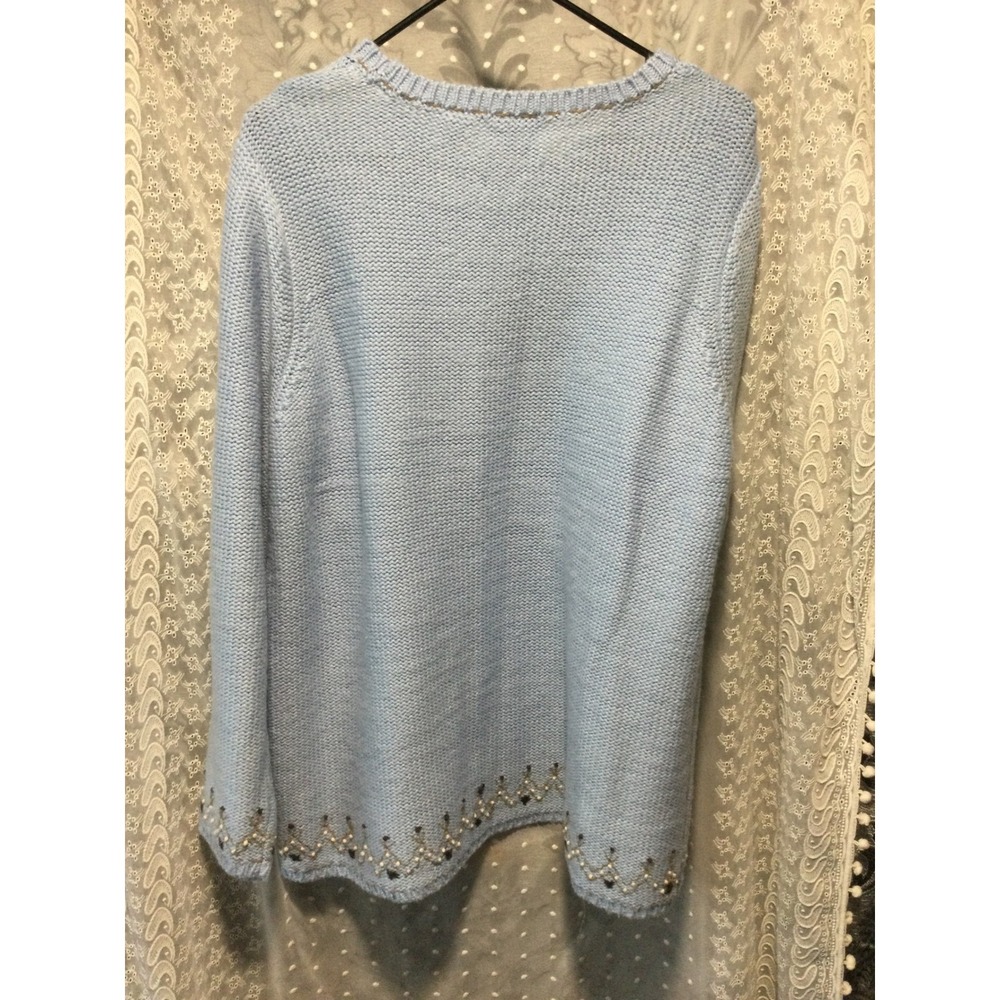 Villager Sport Embroidered Knit Sweater Blue Floral Accent Beads Womens - Picture 5 of 10